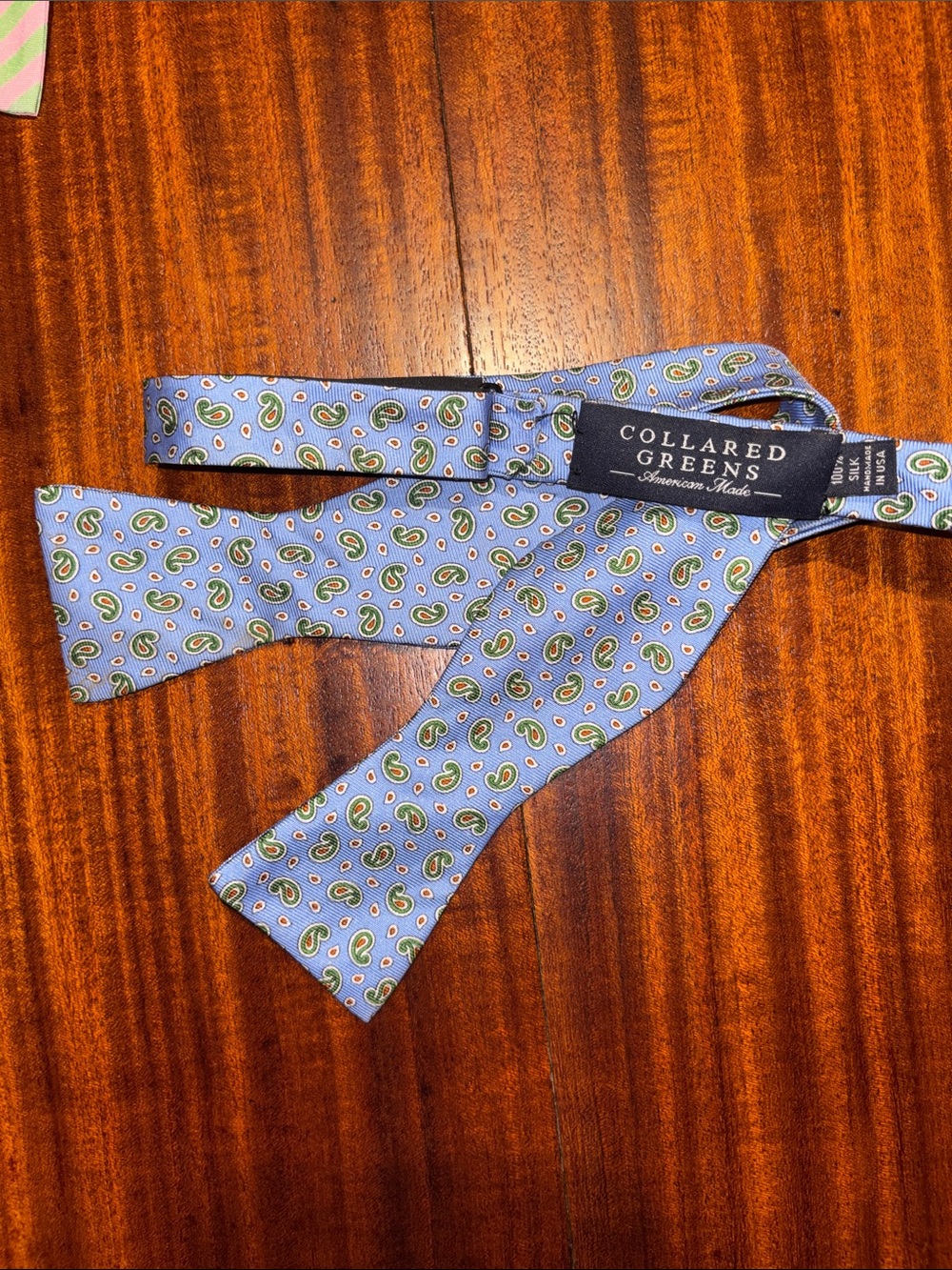 Light Blue Paisley Silk Bow Tie Made in USA